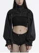 Black Cool Handsome Functional Metal Buckle Zipper Design Punk Style Long Sleeves Short Jacket