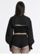 Black Cool Handsome Functional Metal Buckle Zipper Design Punk Style Long Sleeves Short Jacket