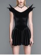 Off-Shoulder Lace-Up Shoulder Small Wings Black Gothic Velvet Dress