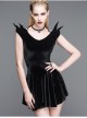 Off-Shoulder Lace-Up Shoulder Small Wings Black Gothic Velvet Dress