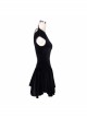 Off-Shoulder Lace-Up Shoulder Small Wings Black Gothic Velvet Dress