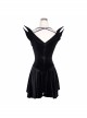 Off-Shoulder Lace-Up Shoulder Small Wings Black Gothic Velvet Dress