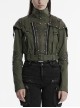 Handsome Green Military Style Metal Rivet Buckle Decoration Punk Style Long Sleeves Short Jacket