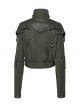 Handsome Green Military Style Metal Rivet Buckle Decoration Punk Style Long Sleeves Short Jacket