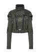 Handsome Green Military Style Metal Rivet Buckle Decoration Punk Style Long Sleeves Short Jacket
