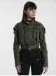 Handsome Green Military Style Metal Rivet Buckle Decoration Punk Style Long Sleeves Short Jacket