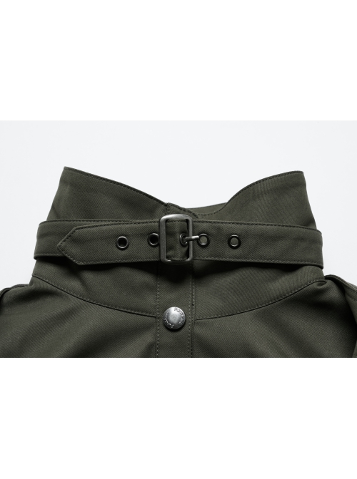 Handsome Green Military Style Metal Rivet Buckle Decoration Punk Style Long Sleeves Short Jacket
