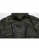 Handsome Green Military Style Metal Rivet Buckle Decoration Punk Style Long Sleeves Short Jacket