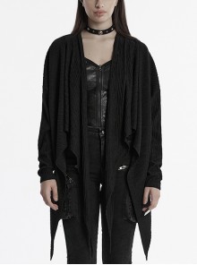 Black Simple Daily Handsome Irregular Hem Punk Style Long Sleeves Jacket