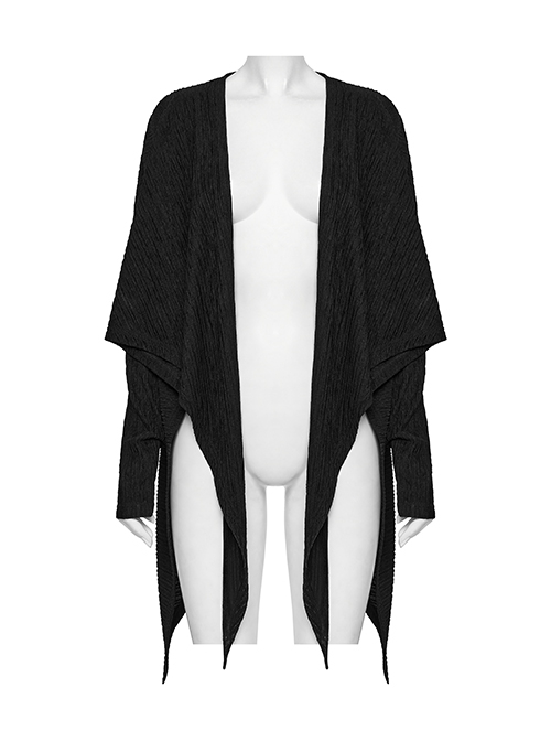 Black Simple Daily Handsome Irregular Hem Punk Style Long Sleeves Jacket