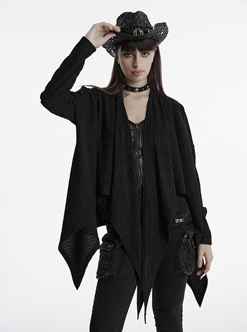 Black Simple Daily Handsome Irregular Hem Punk Style Long Sleeves Jacket