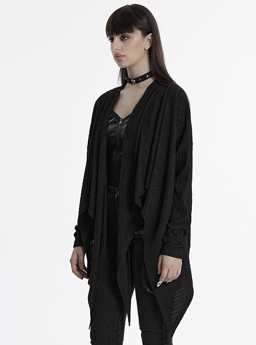 Black Simple Daily Handsome Irregular Hem Punk Style Long Sleeves Jacket