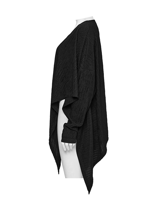 Black Simple Daily Handsome Irregular Hem Punk Style Long Sleeves Jacket