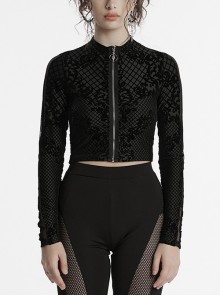 Daily Versatile Black Slim Fit Ghost Head Metal Zipper Design Sweet Cool Feeling Gothic Style Long Sleeves Coat