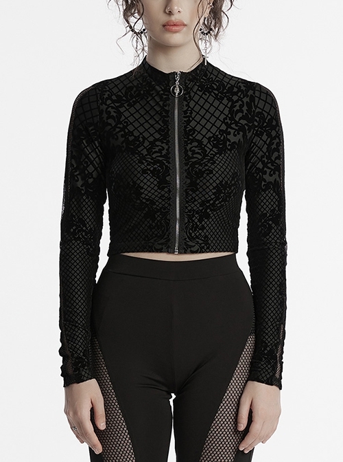 Daily Versatile Black Slim Fit Ghost Head Metal Zipper Design Sweet Cool Feeling Gothic Style Long Sleeves Coat