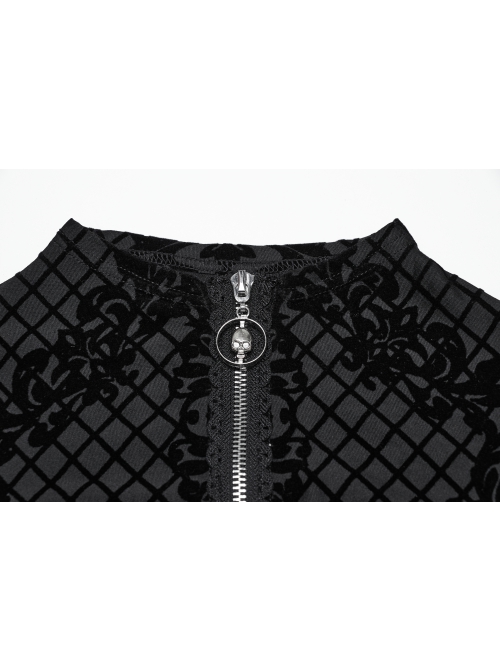 Daily Versatile Black Slim Fit Ghost Head Metal Zipper Design Sweet Cool Feeling Gothic Style Long Sleeves Coat