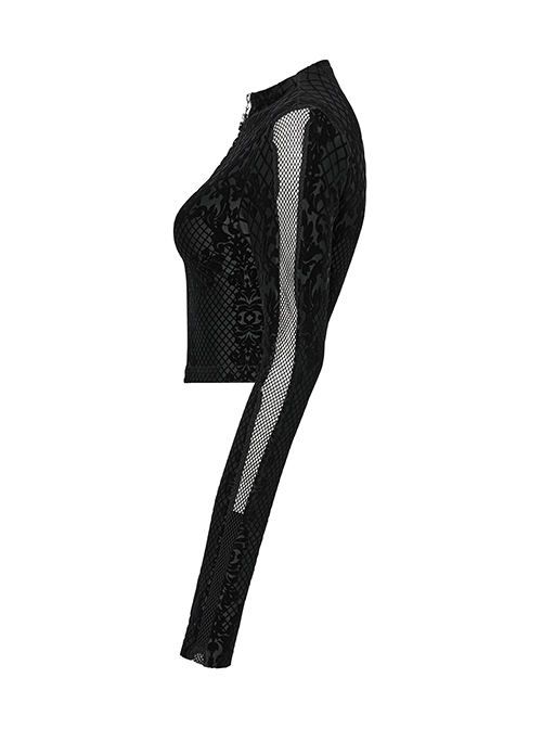 Daily Versatile Black Slim Fit Ghost Head Metal Zipper Design Sweet Cool Feeling Gothic Style Long Sleeves Coat