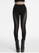 Black Daily Simple Unique Personality Hollow Mesh Splicing Punk Style Tight Pants
