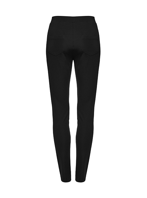 Black Daily Simple Unique Personality Hollow Mesh Splicing Punk Style Tight Pants