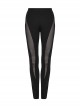 Black Daily Simple Unique Personality Hollow Mesh Splicing Punk Style Tight Pants