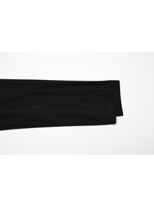 Black Daily Simple Unique Personality Hollow Mesh Splicing Punk Style Tight Pants