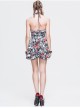 Ghost Head Printed Chest Lace-Up Black Punk Halter Dress
