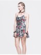 Ghost Head Printed Chest Lace-Up Black Punk Halter Dress
