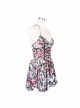 Ghost Head Printed Chest Lace-Up Black Punk Halter Dress