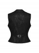 Sexy Black Deep V Neck Lapel Exquisite Lace Ruffles Retro Metal Buckle Decorated Gothic Style Slim Vest