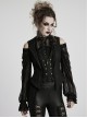 Sexy Black Deep V Neck Lapel Exquisite Lace Ruffles Retro Metal Buckle Decorated Gothic Style Slim Vest