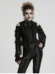 Sexy Black Deep V Neck Lapel Exquisite Lace Ruffles Retro Metal Buckle Decorated Gothic Style Slim Vest