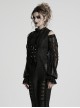 Sexy Black Deep V Neck Lapel Exquisite Lace Ruffles Retro Metal Buckle Decorated Gothic Style Slim Vest