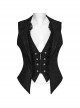 Sexy Black Deep V Neck Lapel Exquisite Lace Ruffles Retro Metal Buckle Decorated Gothic Style Slim Vest