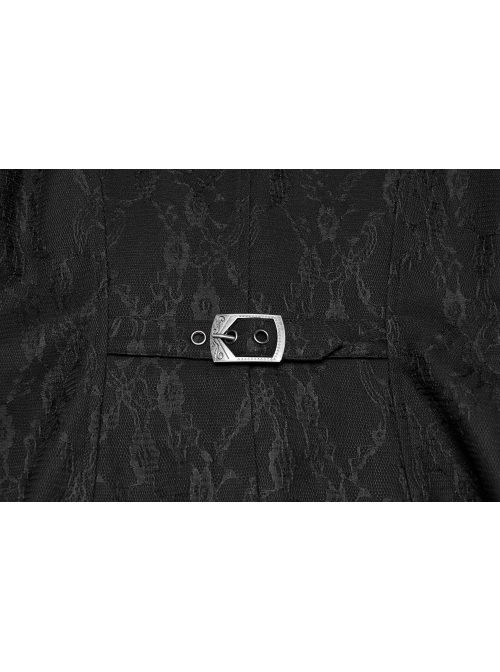 Sexy Black Deep V Neck Lapel Exquisite Lace Ruffles Retro Metal Buckle Decorated Gothic Style Slim Vest