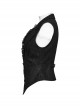 Sexy Black Deep V Neck Lapel Exquisite Lace Ruffles Retro Metal Buckle Decorated Gothic Style Slim Vest
