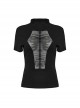 Sexy Black High Collar Slim Fit Unique Perspective Coffin Mesh Design Gothic Style Short Sleeves T Shirt
