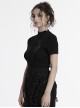 Sexy Black High Collar Slim Fit Unique Perspective Coffin Mesh Design Gothic Style Short Sleeves T Shirt