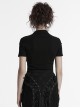 Sexy Black High Collar Slim Fit Unique Perspective Coffin Mesh Design Gothic Style Short Sleeves T Shirt