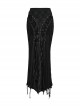 Decadent Black Tattered Fabrics Stitching Knitted Material Cross Ribbon Design Gothic Style Skirt