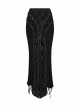 Decadent Black Tattered Fabrics Stitching Knitted Material Cross Ribbon Design Gothic Style Skirt