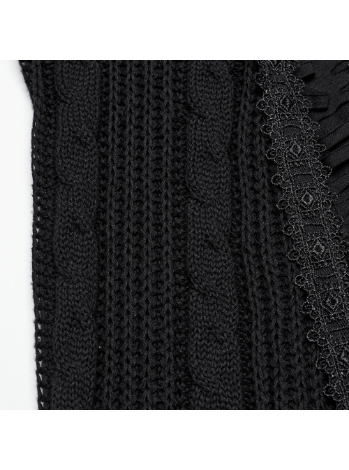 Decadent Black Tattered Fabrics Stitching Knitted Material Cross Ribbon Design Gothic Style Skirt