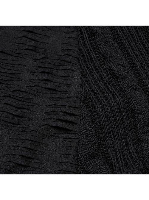 Decadent Black Tattered Fabrics Stitching Knitted Material Cross Ribbon Design Gothic Style Skirt