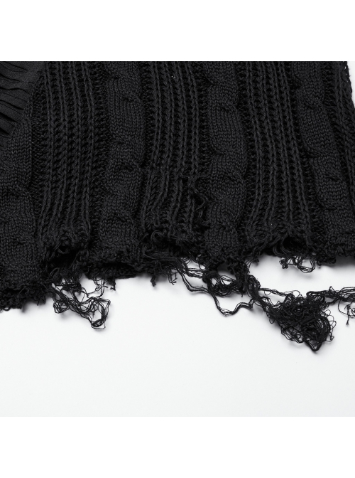 Decadent Black Tattered Fabrics Stitching Knitted Material Cross Ribbon Design Gothic Style Skirt