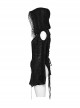 Black Unique Decadent Hole Splicing Back Drawstring Design Gothic Style Trumpet Sleeves Knitted Hooded Coat