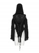Black Unique Decadent Hole Splicing Back Drawstring Design Gothic Style Trumpet Sleeves Knitted Hooded Coat
