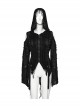 Black Unique Decadent Hole Splicing Back Drawstring Design Gothic Style Trumpet Sleeves Knitted Hooded Coat