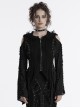 Black Unique Decadent Hole Splicing Back Drawstring Design Gothic Style Trumpet Sleeves Knitted Hooded Coat