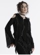 Black Unique Decadent Hole Splicing Back Drawstring Design Gothic Style Trumpet Sleeves Knitted Hooded Coat