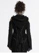 Black Unique Decadent Hole Splicing Back Drawstring Design Gothic Style Trumpet Sleeves Knitted Hooded Coat