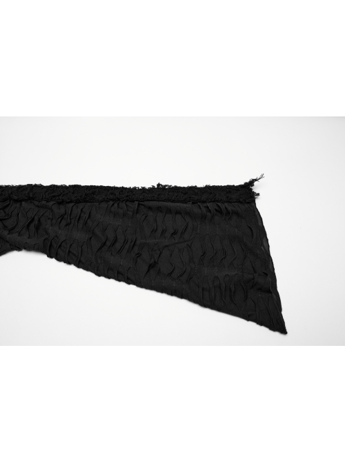 Black Unique Decadent Hole Splicing Back Drawstring Design Gothic Style Trumpet Sleeves Knitted Hooded Coat